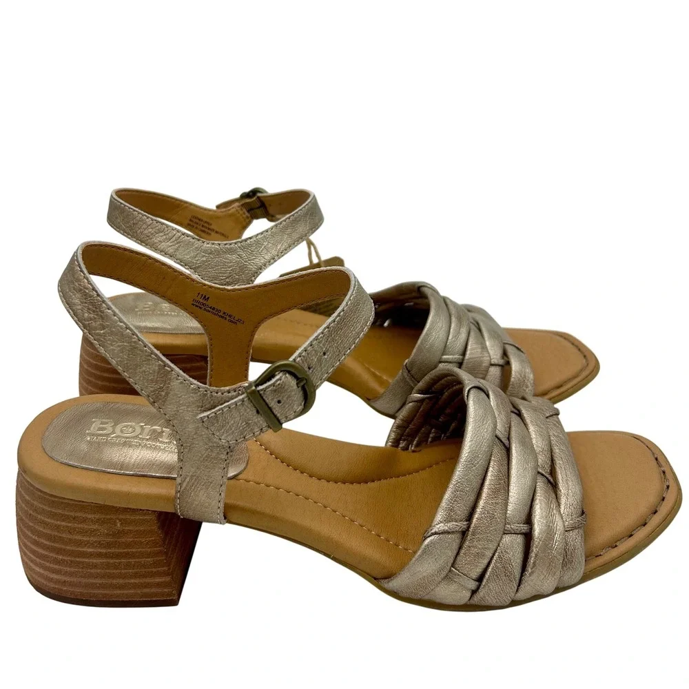 New‎ Born Woven Block Heel Sandals Shoes Metallic Gold Leather Women's Size 11 M